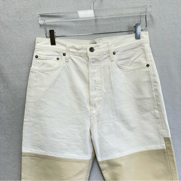 Agolde Pieced Pinch Waist 90's White Denim & Cream Leather Jeans size 29 - Picture 13 of 16
